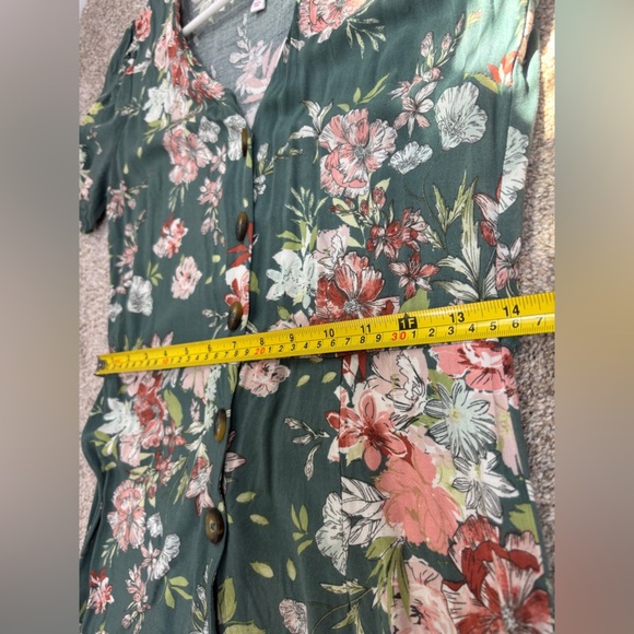 Xhilaration Green Floral Button Up Jumpsuit Size S Summer Flowy Wide Leg - Picture 8 of 10